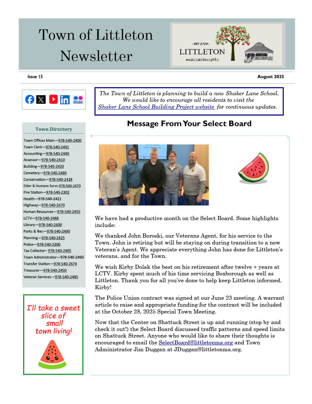 Town of Littleton Newsletter, Issue 15, August 2025