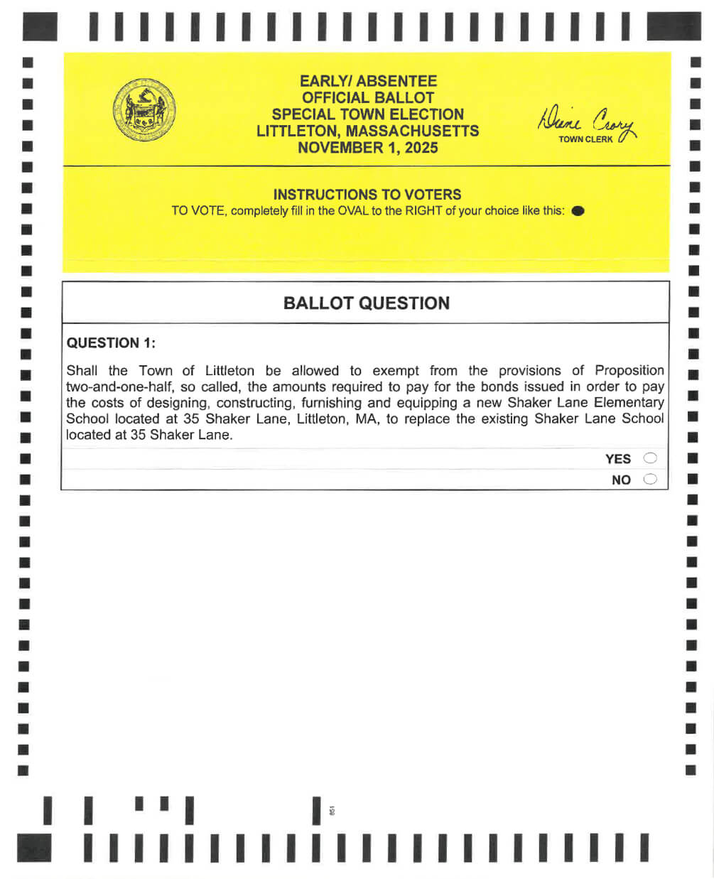 SAMPLE BALLOT - November 1, 2025 Special Town Election