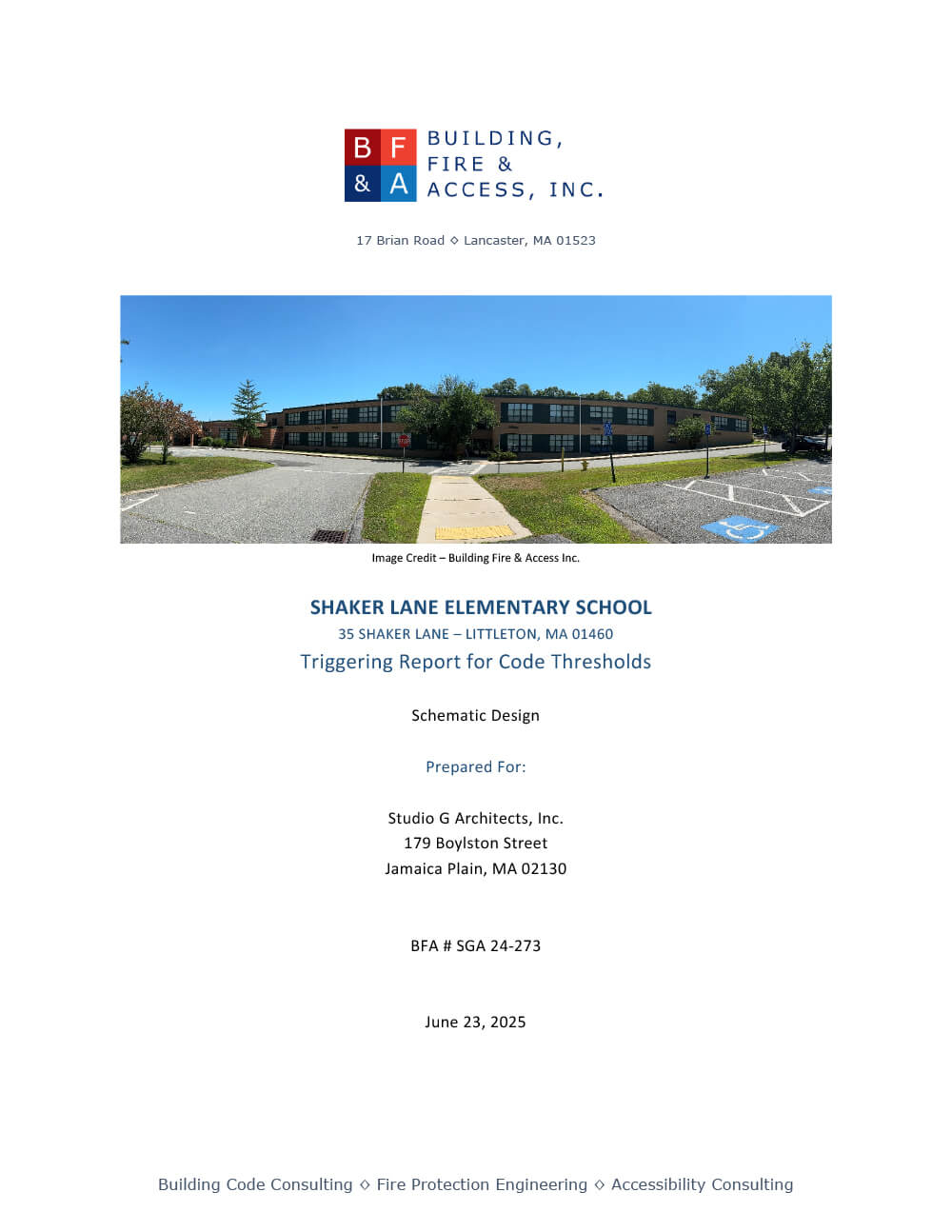 Shaker Lane Elementary School Triggering Report for Code Thresholds, June 23, 2025